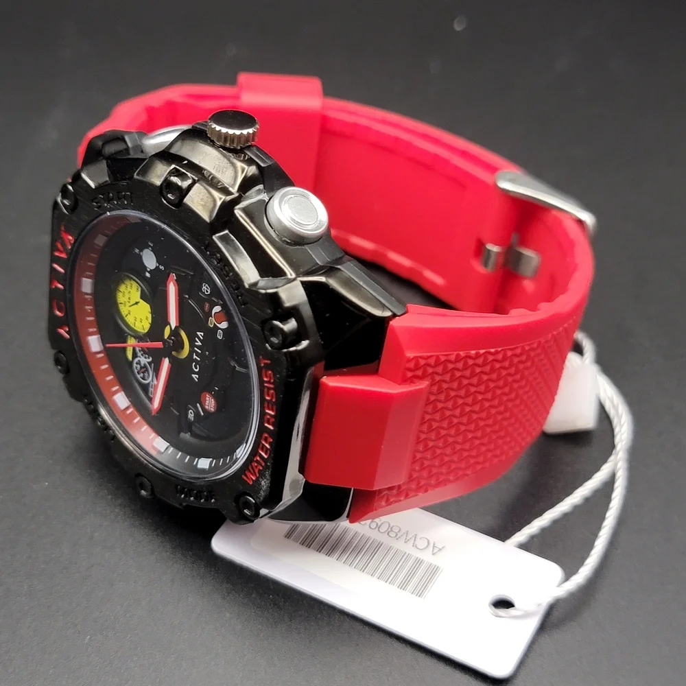 NEW Activa Digital Men's Watch 55mm Red ACW8092-003 Steering Wheel Chronograph
